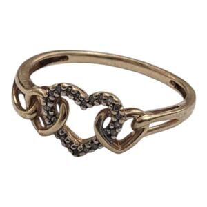 10K Yellow Gold & Diamond Heart Ring Size 8